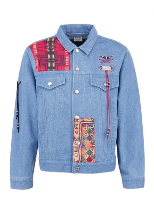 Main View - Click To Enlarge - KING - Beaded lacing tribal patch denim jacket