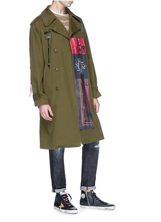 Front View - Click To Enlarge - KING - Beaded lacing tribal patch belted oversized twill parka