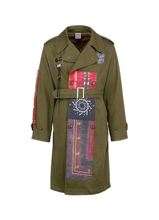 Main View - Click To Enlarge - KING - Beaded lacing tribal patch belted oversized twill parka