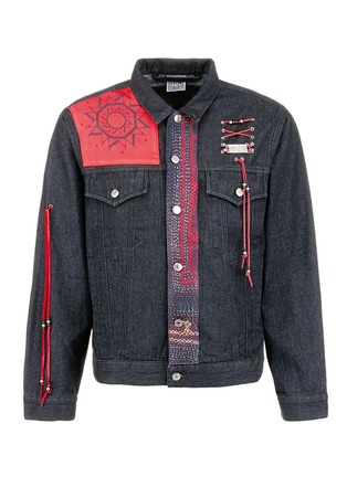 Main View - Click To Enlarge - KING - Beaded lacing tribal patch denim jacket