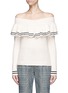 Main View - Click To Enlarge - SELF-PORTRAIT - Stripe ruffle off-shoulder wool-cotton sweater
