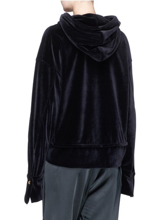 Back View - Click To Enlarge - SONG FOR THE MUTE - 'MOTH' embroidered oversized velvet cropped hoodie