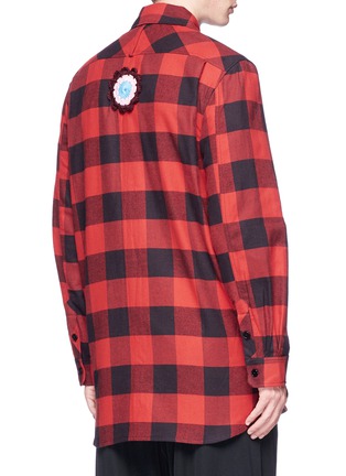 Back View - Click To Enlarge - JW ANDERSON - Crochet patch gingham check flannel unisex shirt