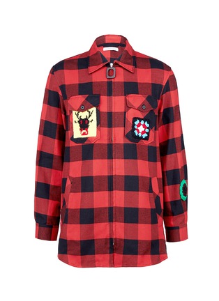 Main View - Click To Enlarge - JW ANDERSON - Crochet patch gingham check flannel unisex shirt