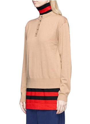 Detail View - Click To Enlarge - JW ANDERSON - Stripe turtleneck layered Merino wool unisex sweater