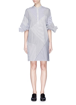 Main View - Click To Enlarge - VICTORIA, VICTORIA BECKHAM - Bow sleeve stripe patchwork cotton shirt dress