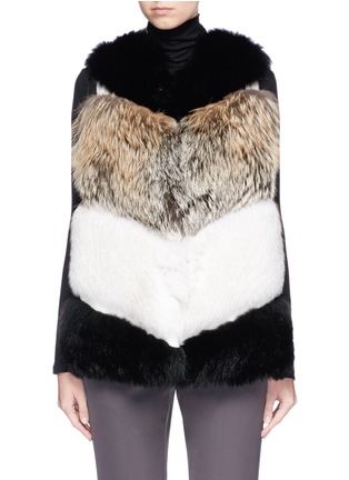 Main View - Click To Enlarge - LECOTHIA - Colourblocked quilted fox and rabbit fur gilet