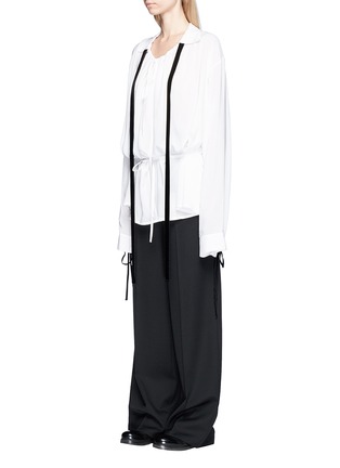 Front View - Click To Enlarge - ANN DEMEULEMEESTER - Velvet sash hopsack blouse