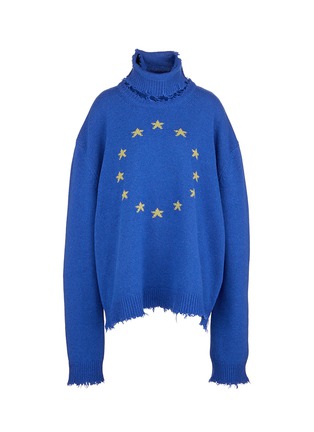 Main View - Click To Enlarge - VETEMENTS - Star embroidered frayed oversized sweater