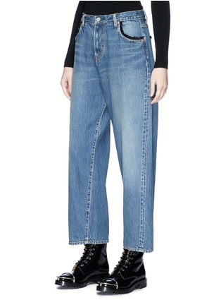 Front View - Click To Enlarge - UNDERCOVER - Bee embroidered wide leg denim pants