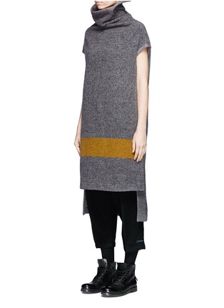 Front View - Click To Enlarge - YOHJI YAMAMOTO - Colourblock high collar wool melton high-low dress