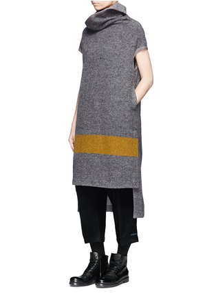 Figure View - Click To Enlarge - YOHJI YAMAMOTO - Colourblock high collar wool melton high-low dress