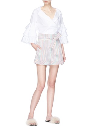 Figure View - Click To Enlarge - 72723 - Belted rainbow stripe print shorts