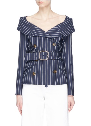 Main View - Click To Enlarge - 72723 - Belted stripe double breasted twill jacket