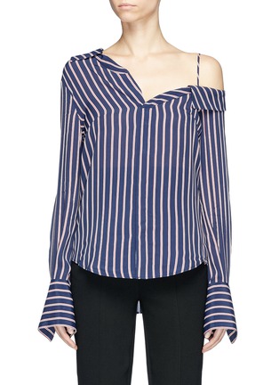 Main View - Click To Enlarge - 72723 - Pinstripe one-shoulder shirt