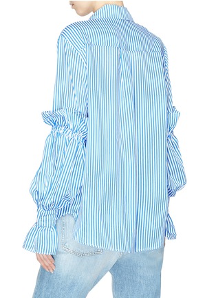 Back View - Click To Enlarge - 72723 - Gathered balloon sleeve stripe poplin shirt