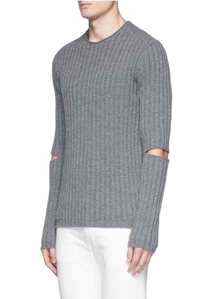 Front View - Click To Enlarge - HELMUT LANG - Cutout elbow wool rib knit sweater
