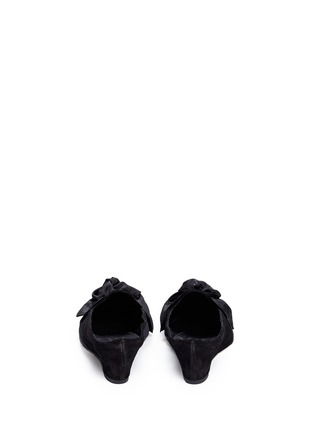 Back View - Click To Enlarge - TRADEMARK - 'Adrien' moire ribbon bow suede wedge mules