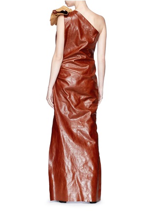 Back View - Click To Enlarge - SAINT LAURENT - Floral one-shoulder leather gown
