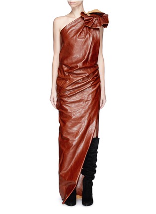 Main View - Click To Enlarge - SAINT LAURENT - Floral one-shoulder leather gown