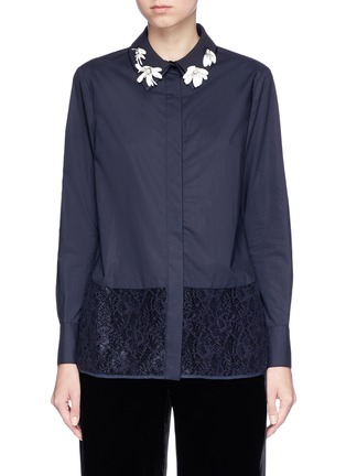 Main View - Click To Enlarge - MUVEIL - Lace panel daisy embellished shirt