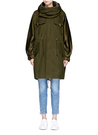 Main View - Click To Enlarge - MUVEIL - Rose appliqué twill fishtail parka