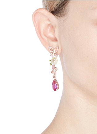 Figure View - Click To Enlarge - ANABELA CHAN - 'Vine' sapphire drop 18k rose gold earrings