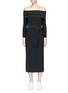 Main View - Click To Enlarge - NORMA KAMALI - 'Cowl Neck' belted pinstripe off-shoulder dress