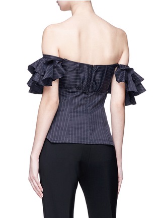 Back View - Click To Enlarge - CAROLINE CONSTAS - 'Louisa' ruffle sleeve pinstripe off-shoulder twill top