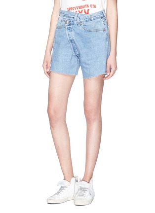Front View - Click To Enlarge - R13 - Asymmetric waist denim shorts