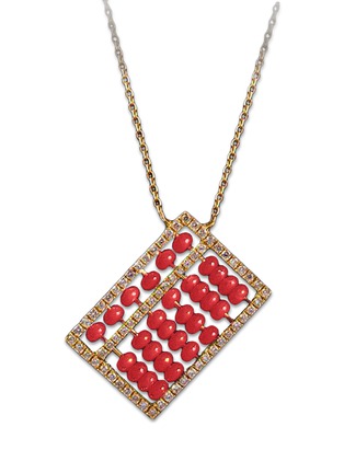 Main View - Click To Enlarge - BAO BAO WAN - Red Abacus' diamond coral bead 18k yellow gold necklace