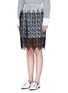 Front View - Click To Enlarge - DAWEI - Cat guipure lace stripe skirt