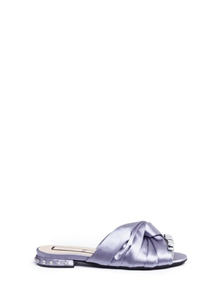Main View - Click To Enlarge - NO.21 - Strass heel knotted satin slide sandals