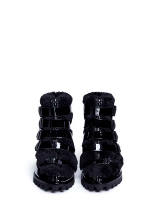 Front View - Click To Enlarge - STELLA LUNA - 'Backpack' patent leather shearling snow boots