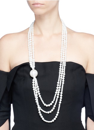 Figure View - Click To Enlarge - KENNETH JAY LANE - Three row glass pearl station necklace