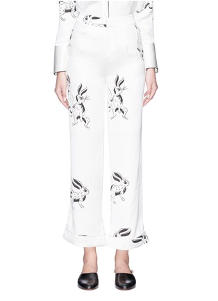 Main View - Click To Enlarge - HELEN LEE - Bunny print silk satin culottes