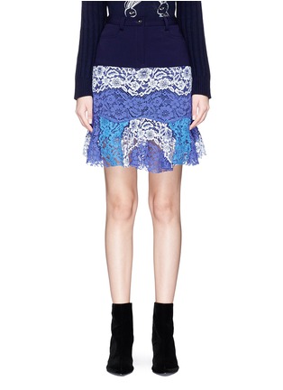 Main View - Click To Enlarge - HELEN LEE - Colourblock crepe panel guipure lace peplum skirt
