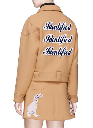 Back View - Click To Enlarge - HELEN LEE - 'Identified' slogan patch bunny embroidered crepe jacket