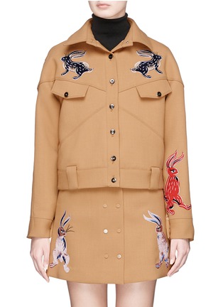 Main View - Click To Enlarge - HELEN LEE - 'Identified' slogan patch bunny embroidered crepe jacket