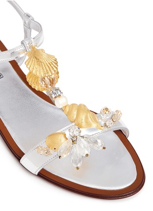 Detail View - Click To Enlarge - - - Jewelled seashell charm mirror leather sandals