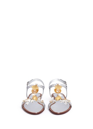 Front View - Click To Enlarge - - - Jewelled seashell charm mirror leather sandals