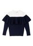 Main View - Click To Enlarge - COMME MOI - Ruffle colourblock wool blend kids sweater