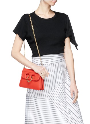 Figure View - Click To Enlarge - JW ANDERSON - 'Pierce' barbell ring mini leather crossbody bag
