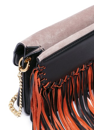Detail View - Click To Enlarge - JW ANDERSON - 'Pierce' barbell ring fringe mini leather crossbody bag
