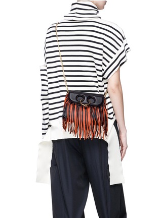 Figure View - Click To Enlarge - JW ANDERSON - 'Pierce' barbell ring fringe mini leather crossbody bag