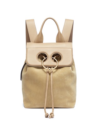 Main View - Click To Enlarge - JW ANDERSON - 'Pierce' barbell ring mini leather flap suede backpack