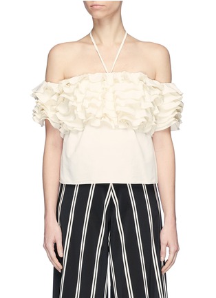Main View - Click To Enlarge - 72722 - Tiered ruffle halterneck off-shoulder crepe top