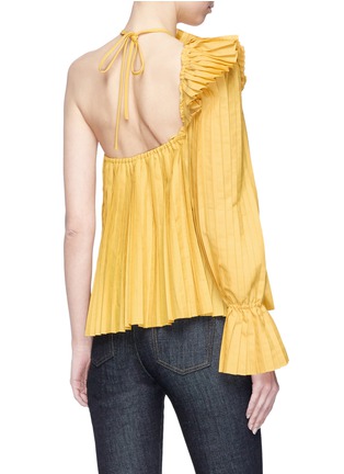 Back View - Click To Enlarge - 72722 - Plissé pleated one-shoulder floral shirt