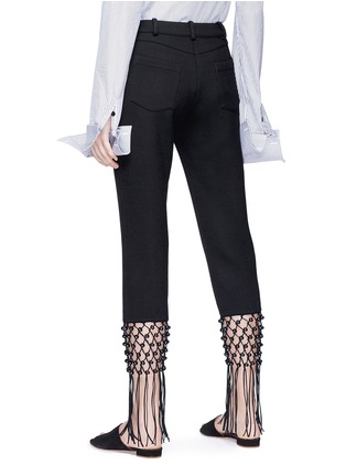 Back View - Click To Enlarge - 72722 - Beaded lattice fringe cropped twill pants