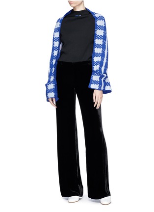 Figure View - Click To Enlarge - 10199 - Check intarsia cropped wool blend scarf cardigan